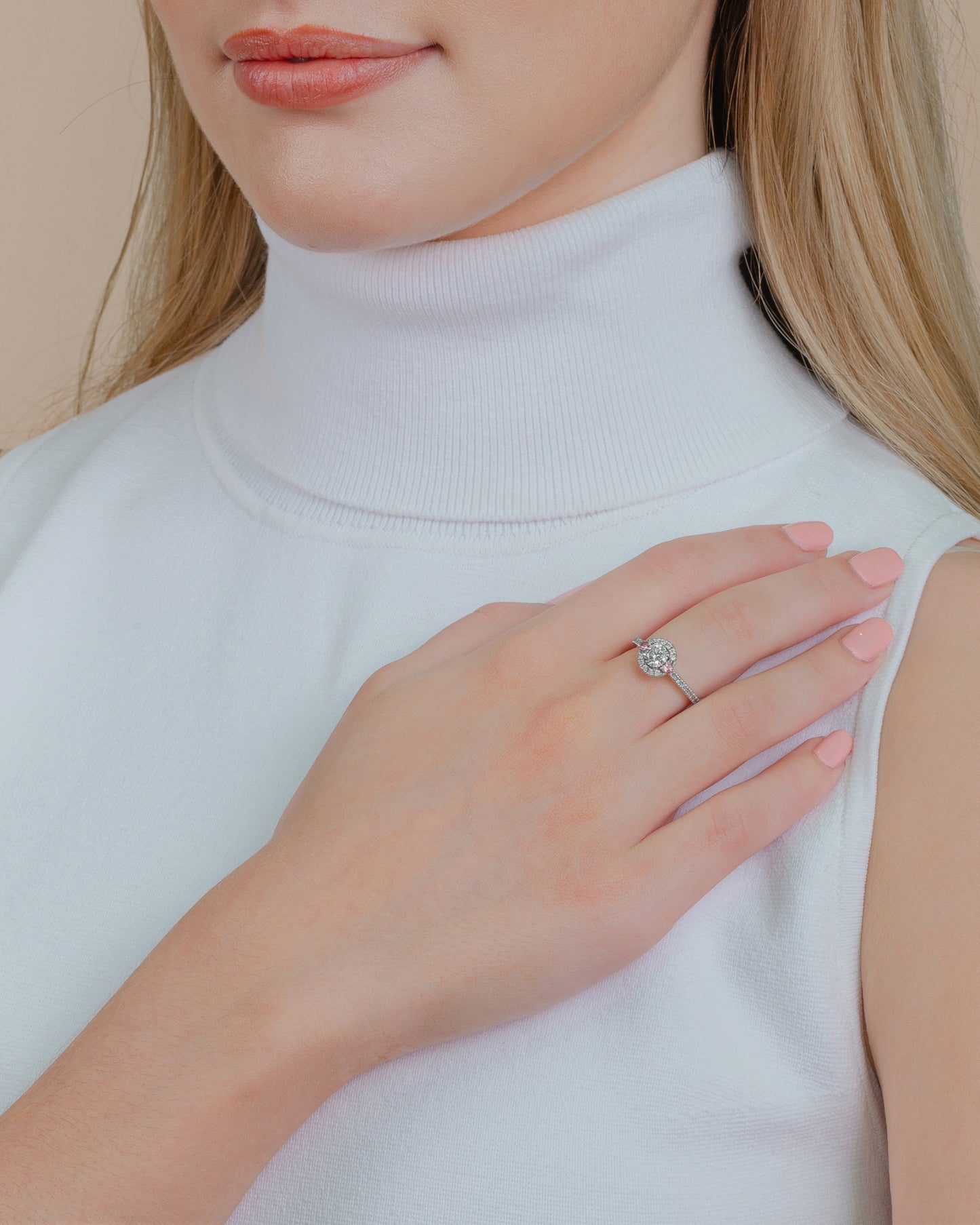 White & Pink Heart Diamond Ring