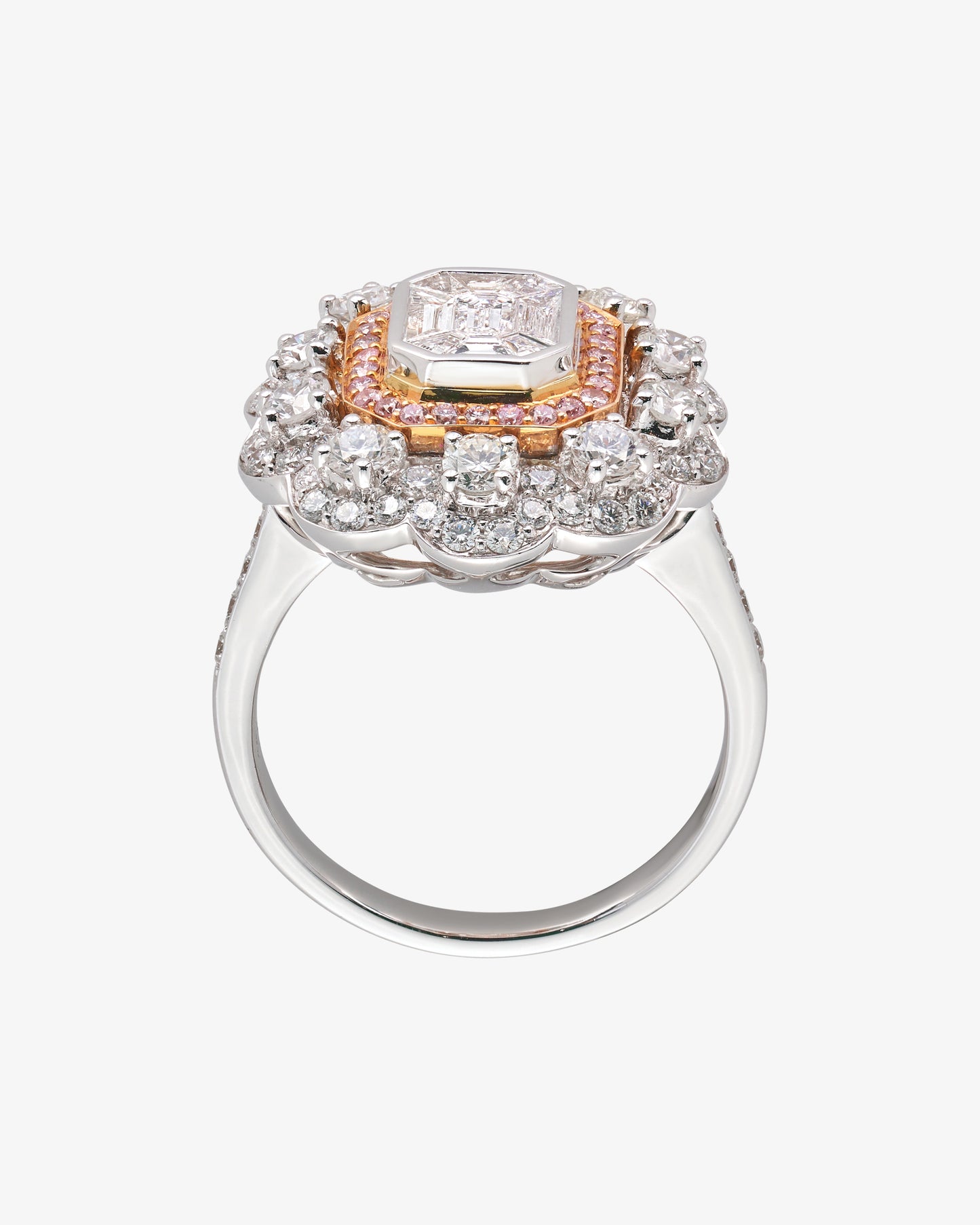 Pink and White Diamond Invisible Set Ring