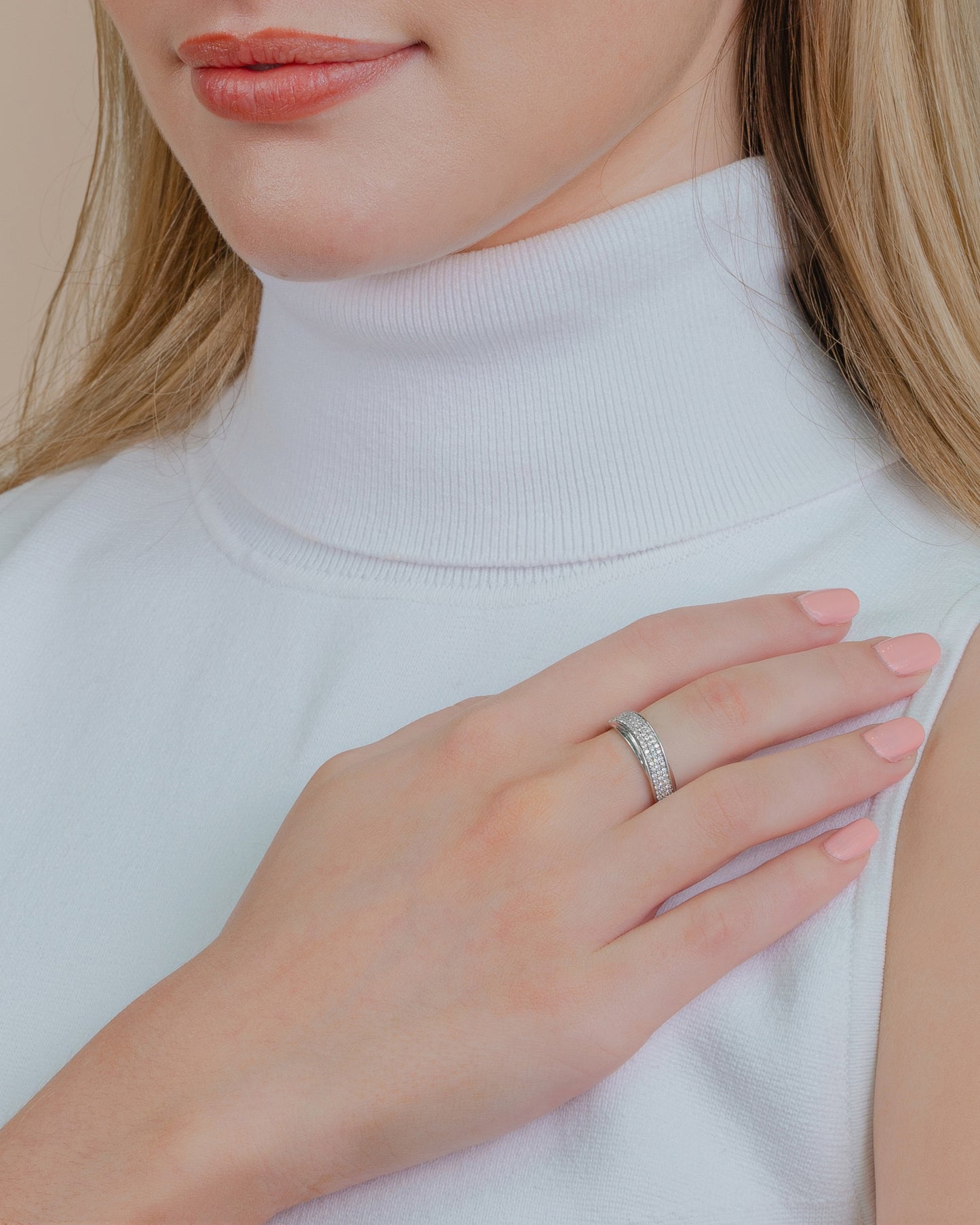 Pavé Set 3 Row Diamond Ring