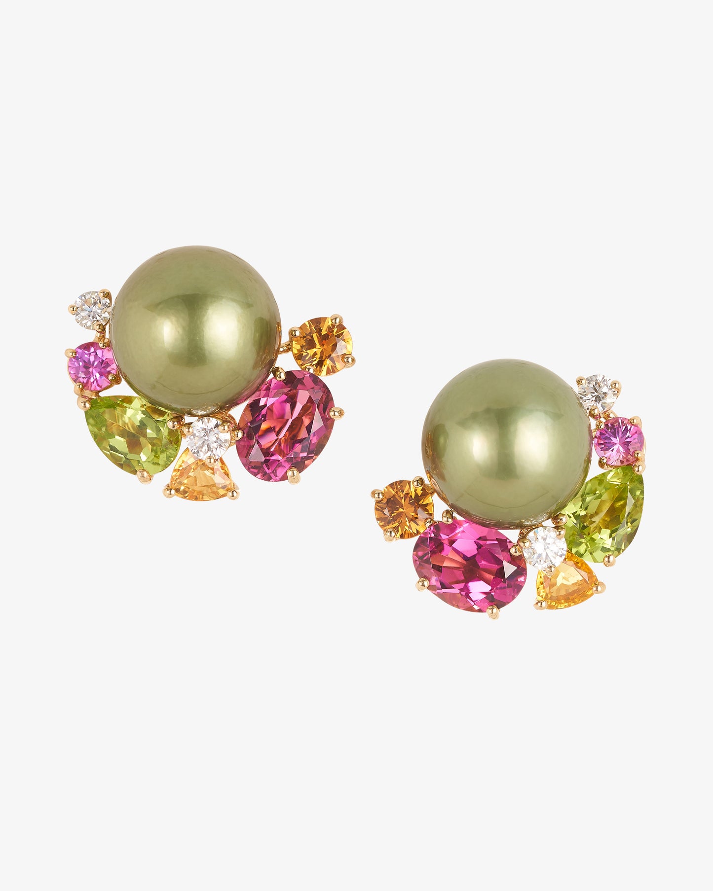 Pearl, Sapphire, Tsavorite and Diamond Earrings