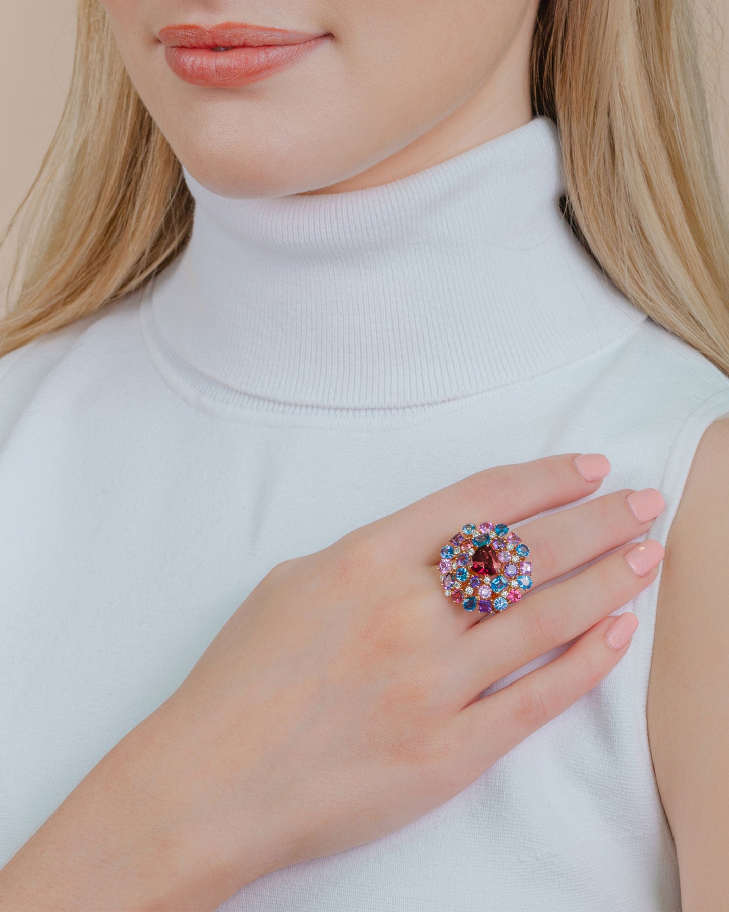 Rhodolite, Diamond and Multi-coloured Gemstone Ring