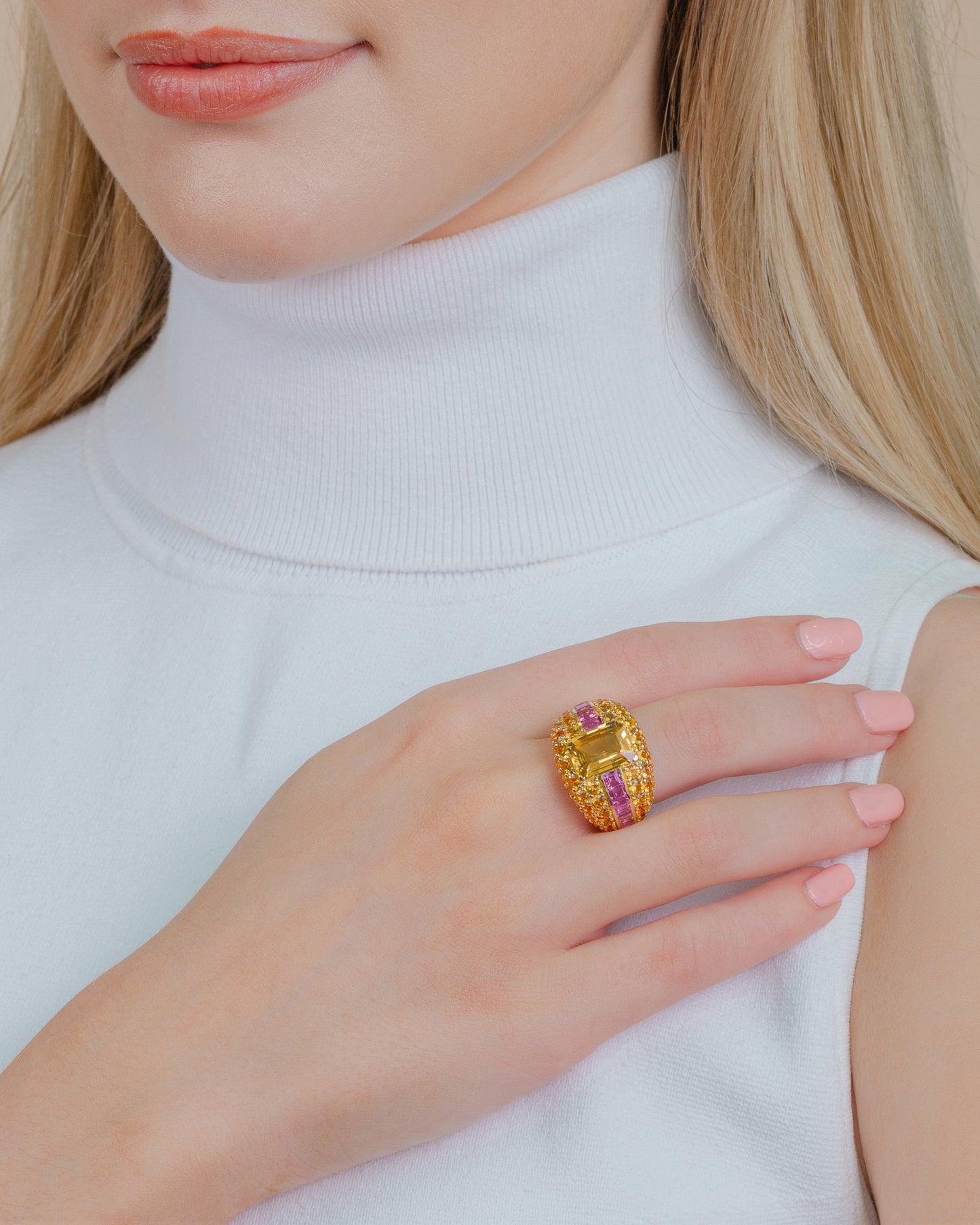 Orange, Pink and Yellow Sapphire Ring