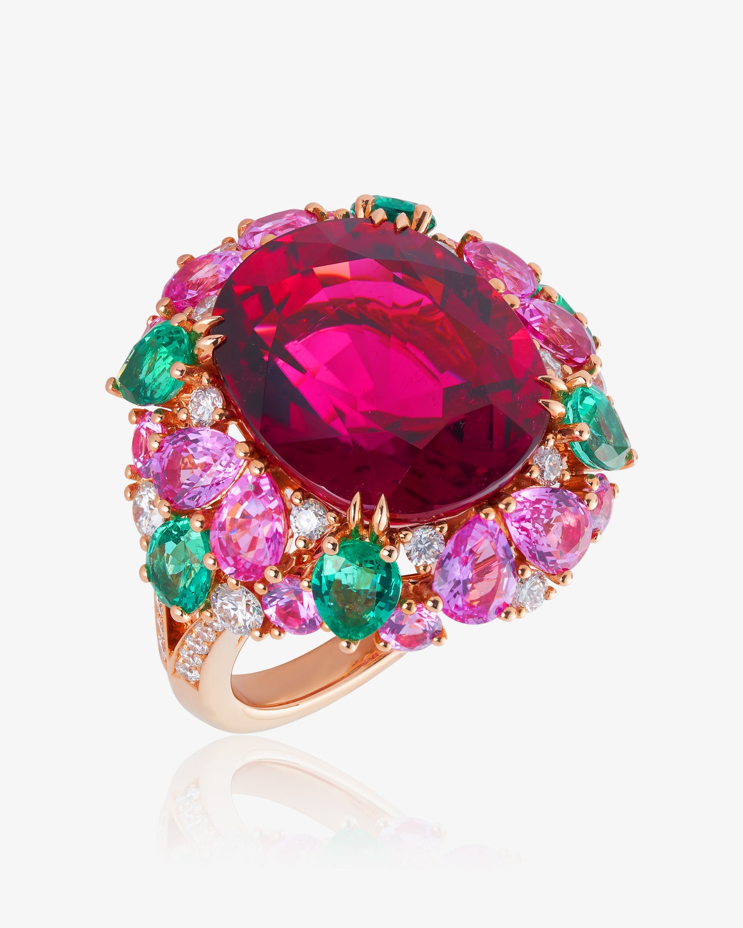 Rubellite Flower Ring