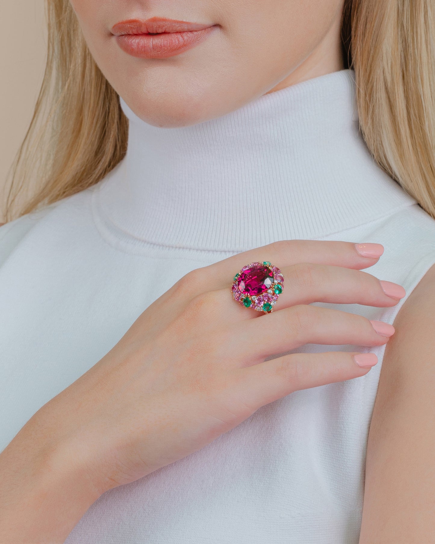 Rubellite Flower Ring