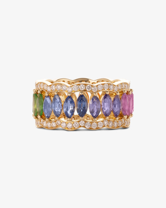Rainbow Sapphire and Diamond Set Crown Ring