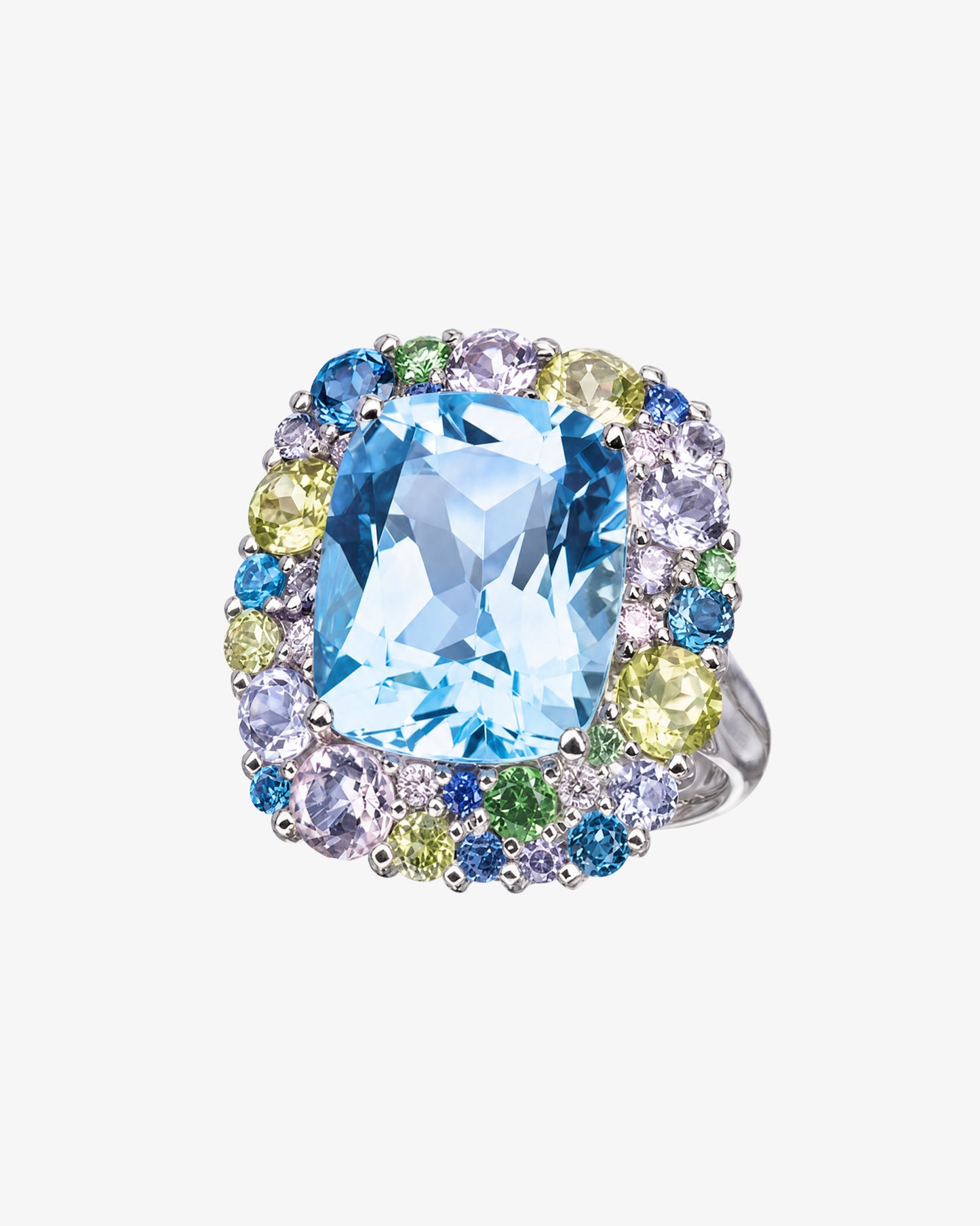 Isabelle Langlois Blue Topaz, Peridot and Tsavorite Cocktail Ring