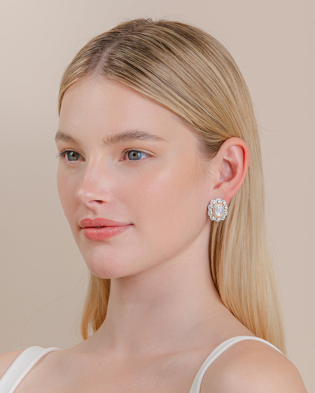Invisibly Set Pink & White Diamond Cluster Earrings