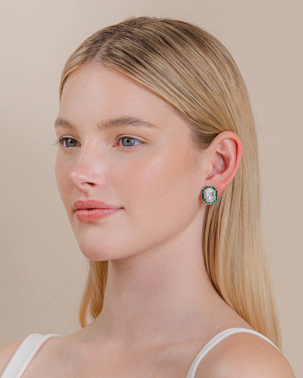 Tsavorite & Invisible Set Diamond Stud Earrings