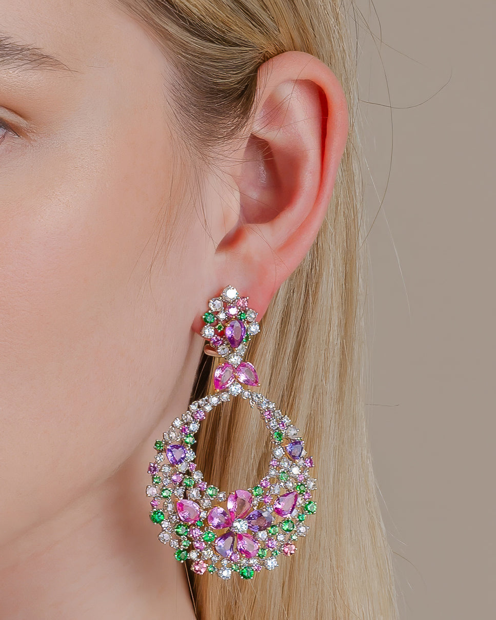 Multi-Coloured Gemstone Drop Earrings