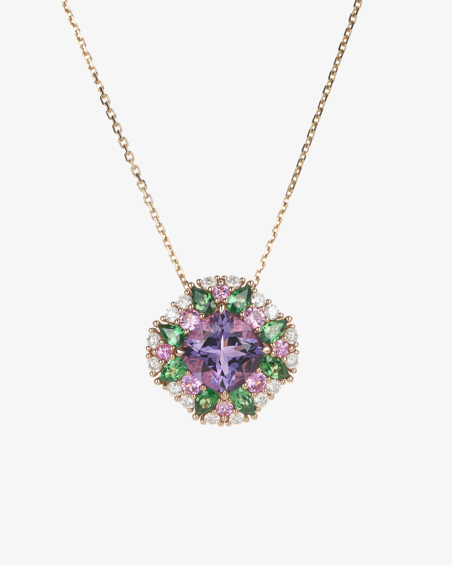 Amethyst and Multi-Coloured Gemstone Pendant Necklace