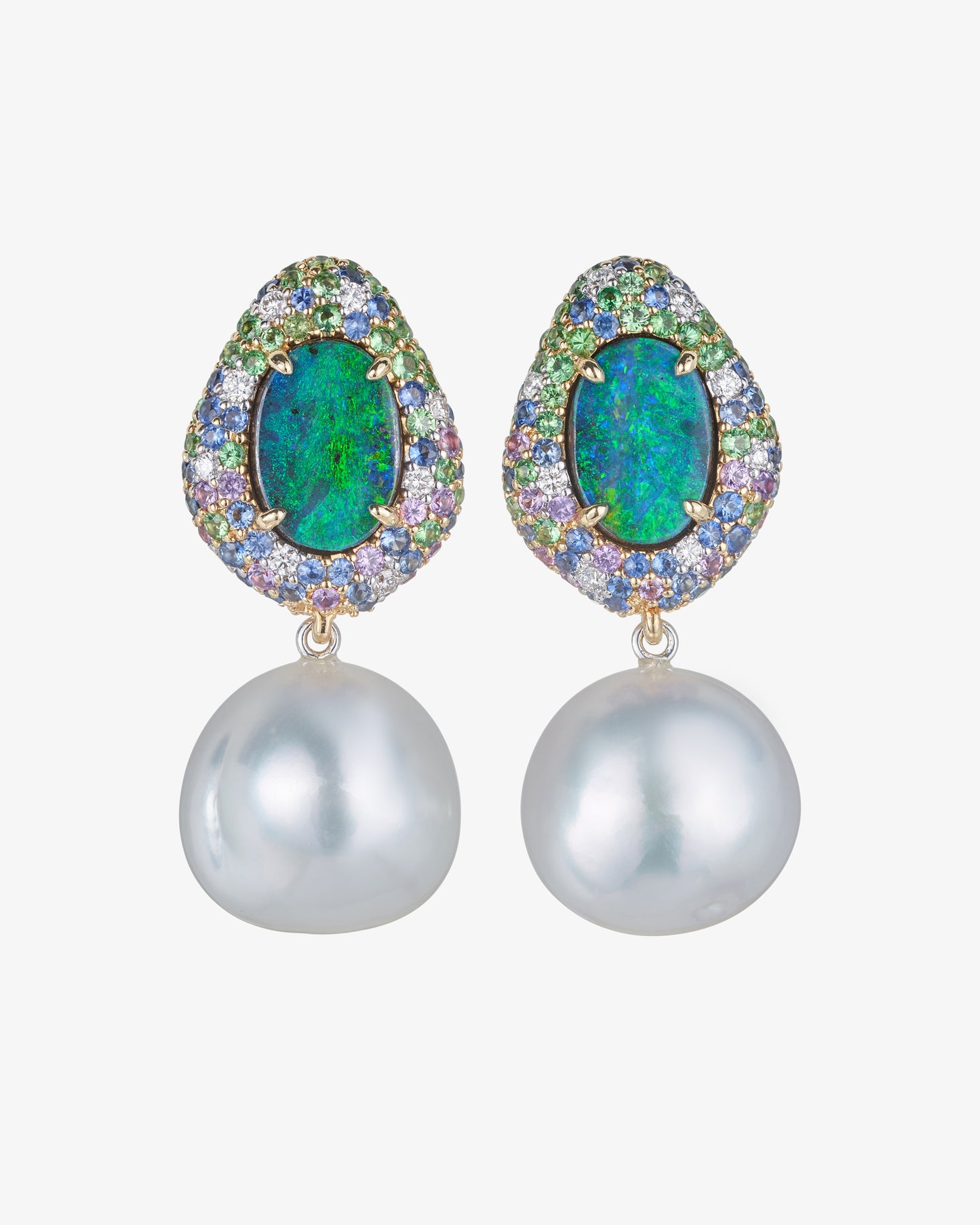 Opal, Multi-coloured Stones and Pearl Drop Earrings