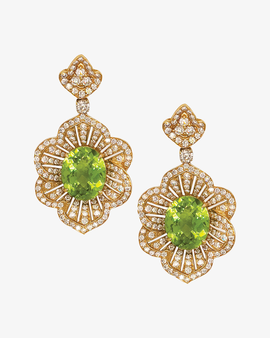 Peridot and Diamond Drop Earrings Mckinney's Jewellery
