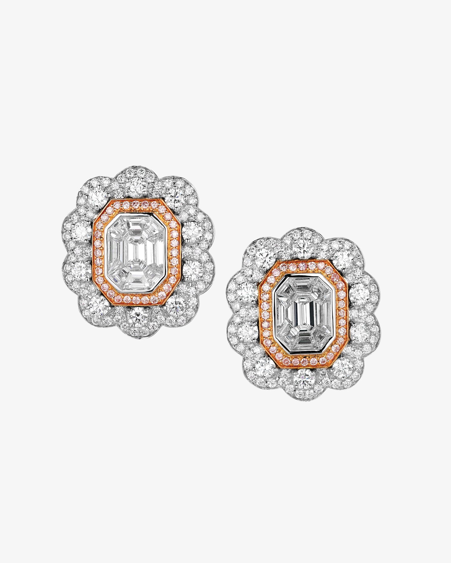 White and Pink Diamond Earrings