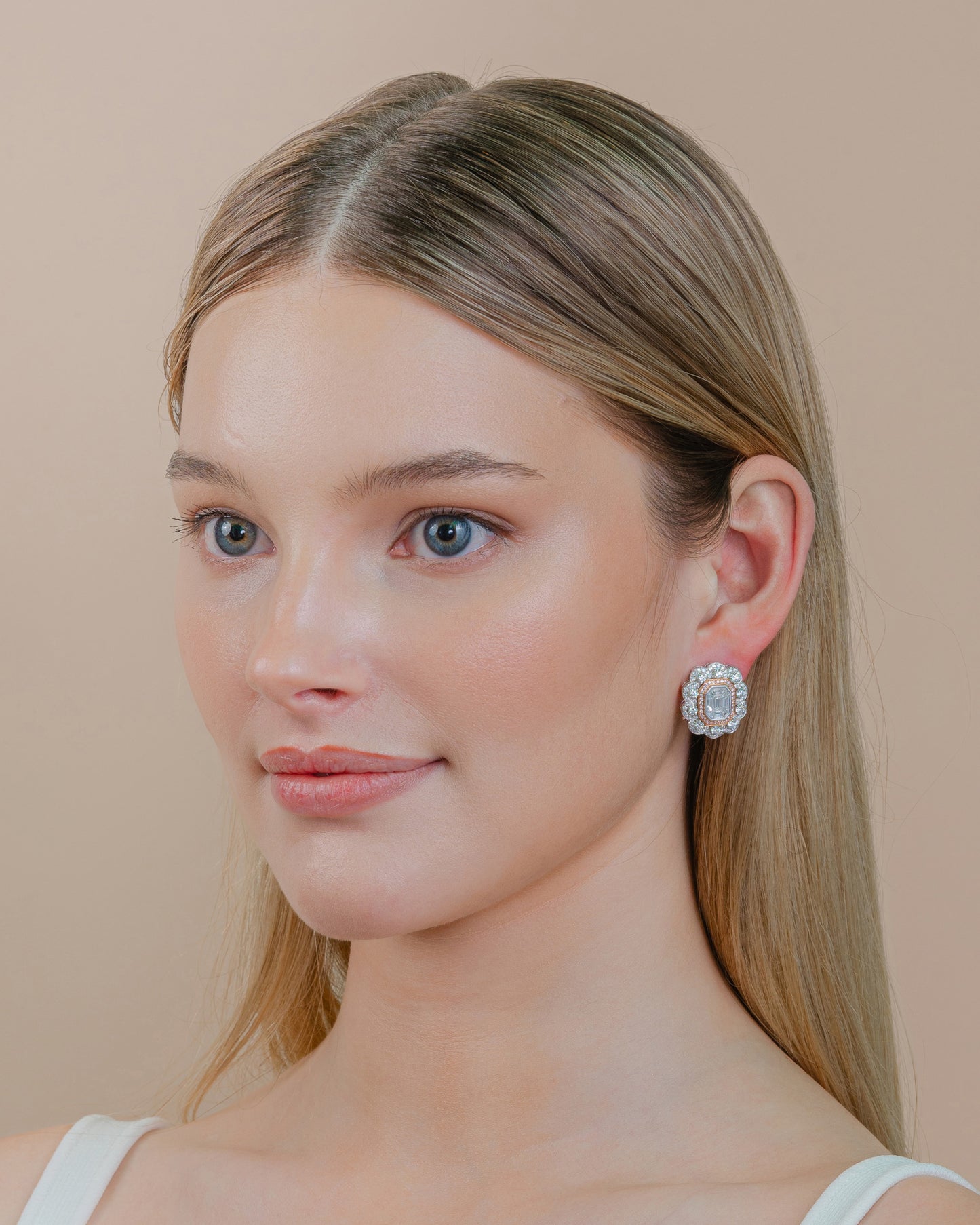 White and Pink Diamond Earrings