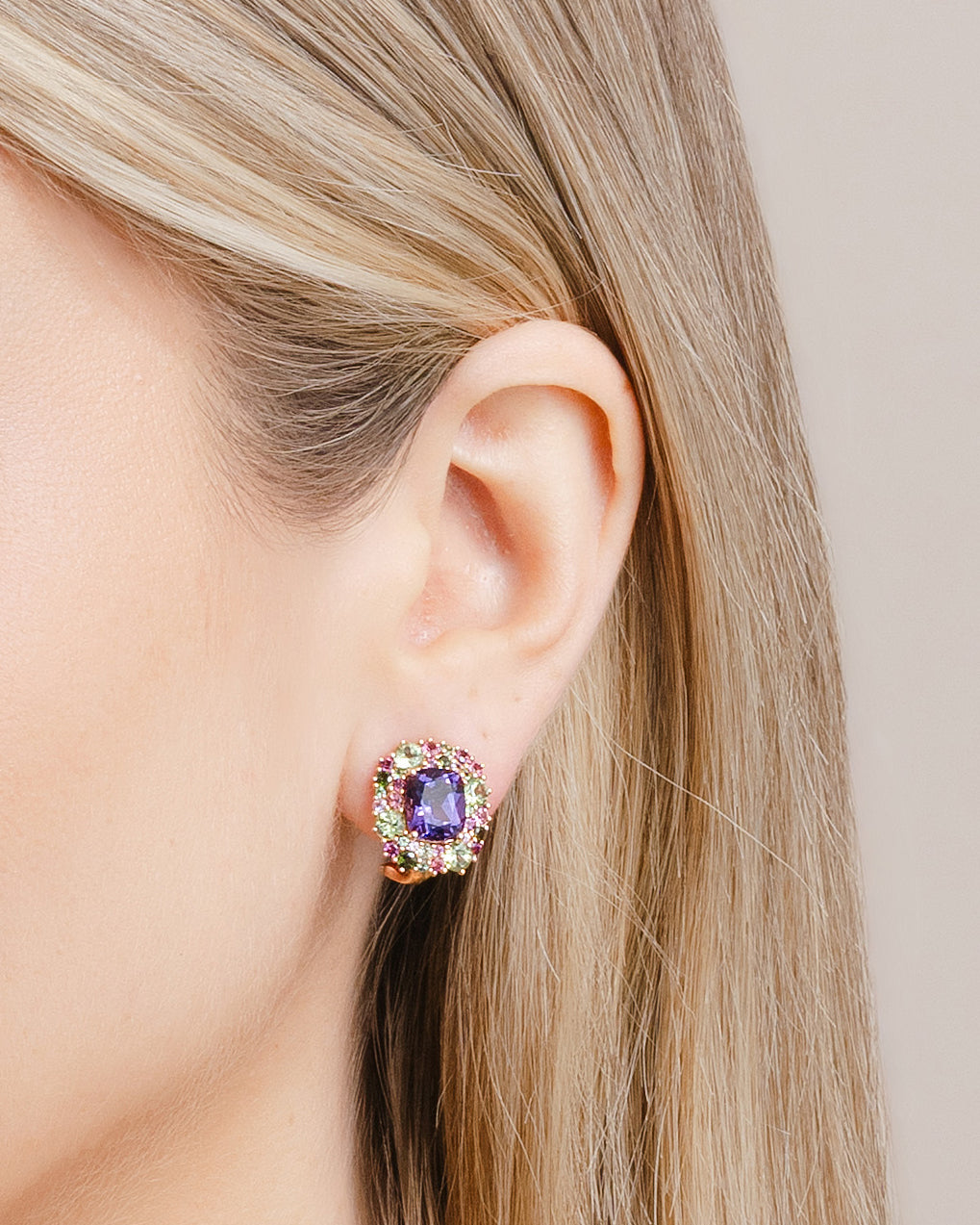 Isabelle Langlois Amethyst and Multi-Coloured Gemstone Earrings