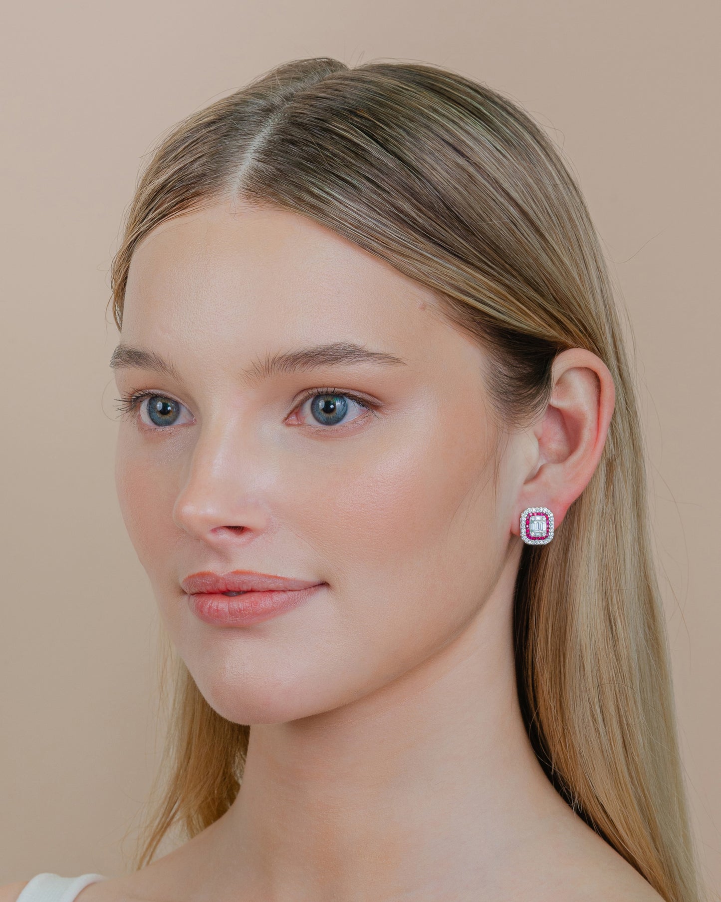 Ruby and Diamond Invisible Set Earrings