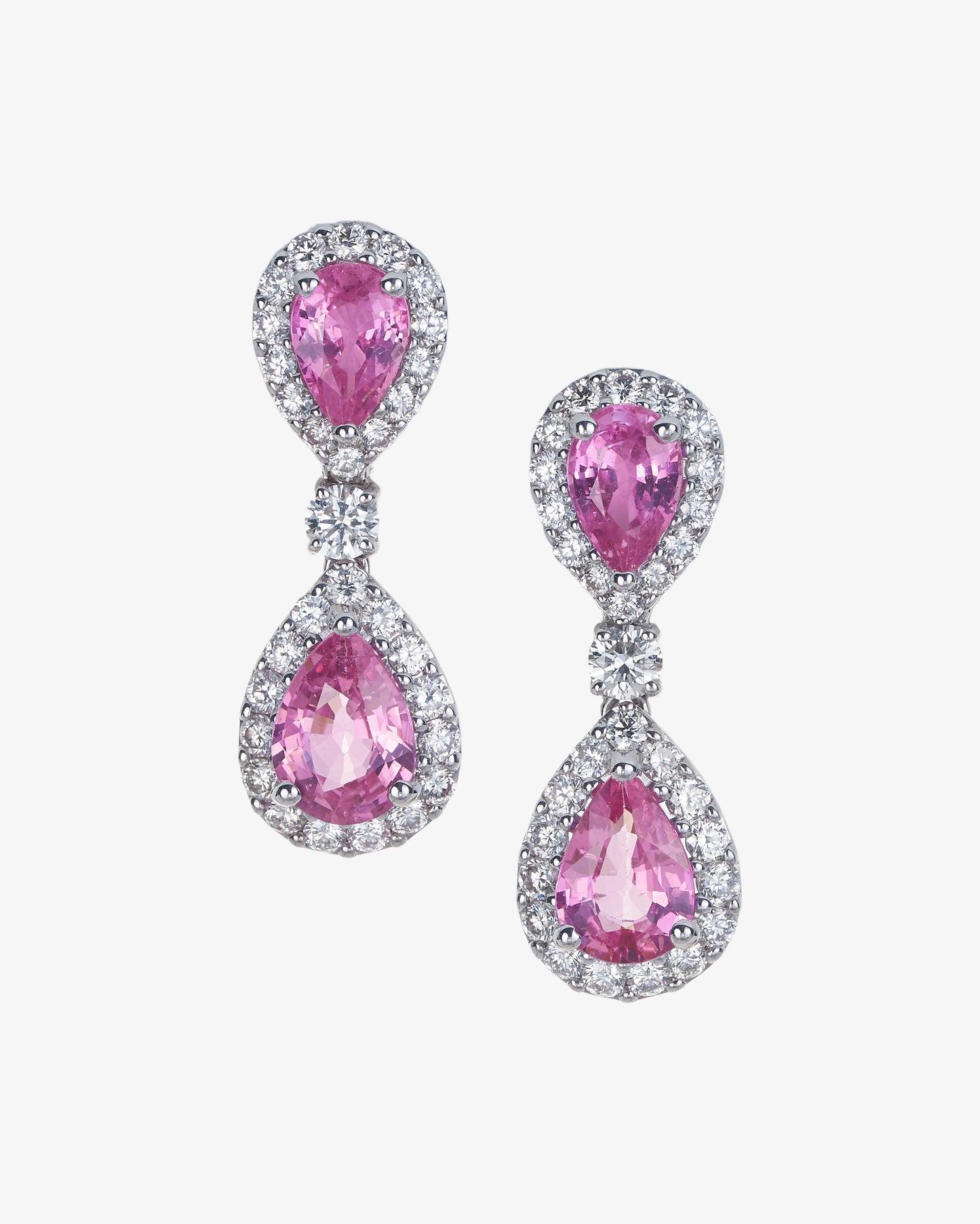 Pink Sapphire and Diamond Drop Earrings