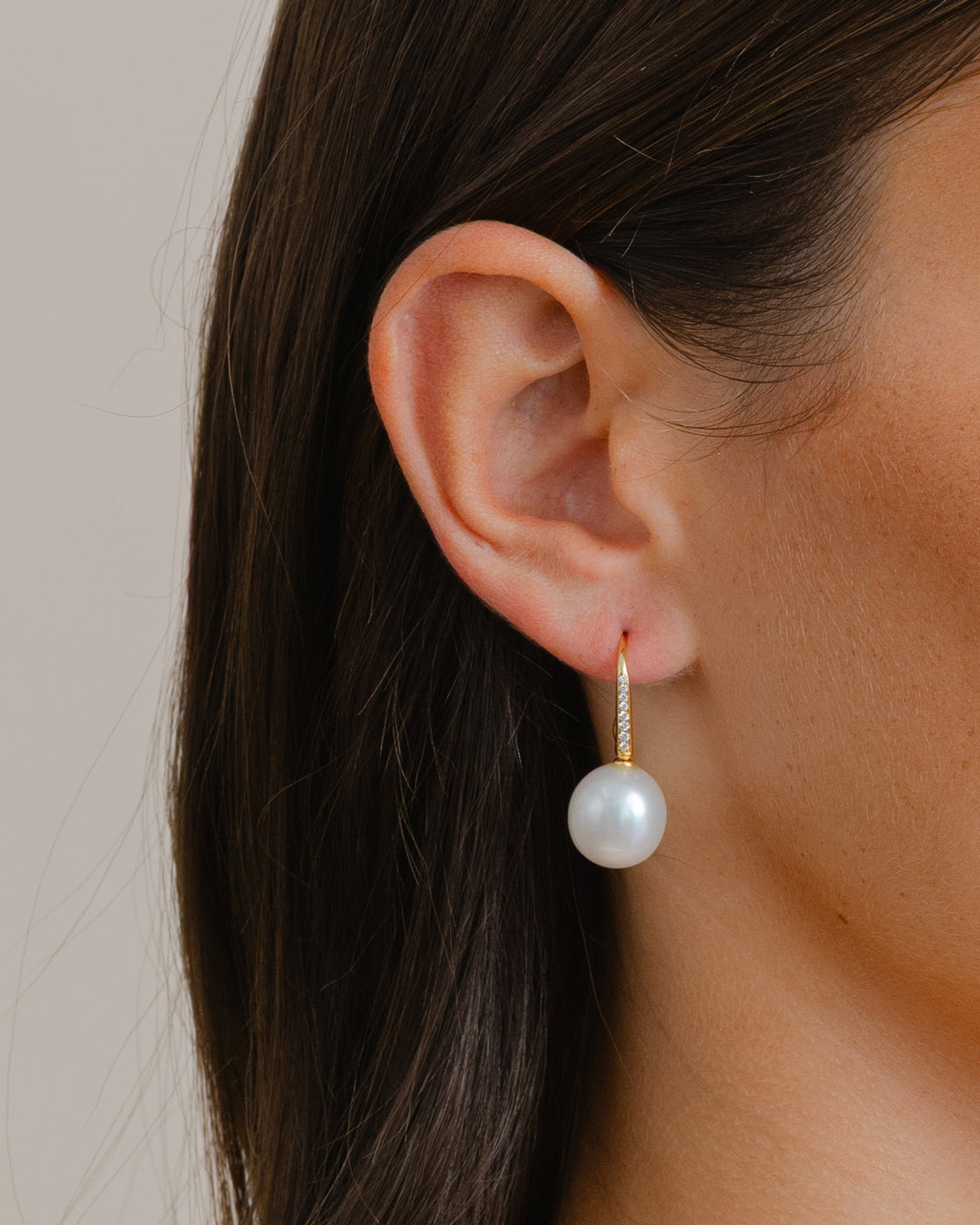 Pearl and Diamond Hook Drop Earrings