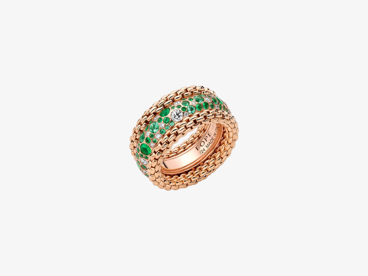 Fope 'Bubble' Diamond and Emerald Ring