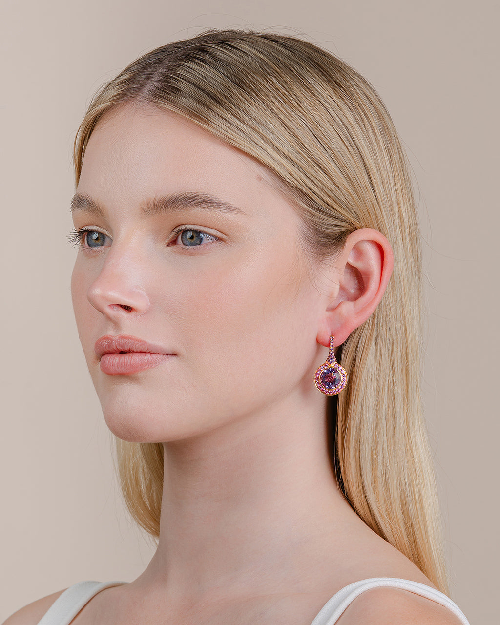 Amethyst and Pink Sapphire Earrings