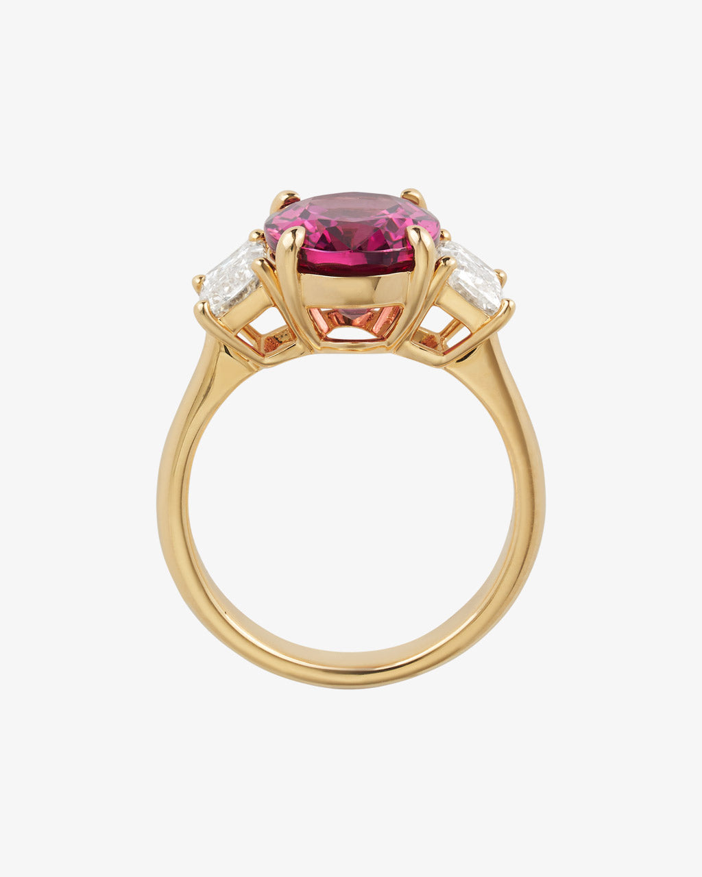 Rhodolite and ASHOKA® Diamond 3-Stone Ring