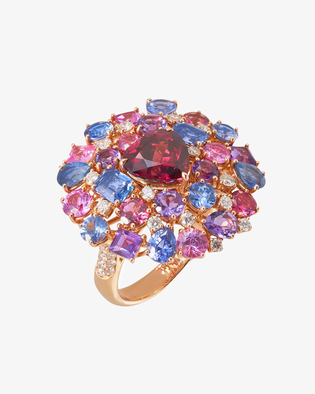 Rhodolite, Diamond and Multi-coloured Gemstone Ring