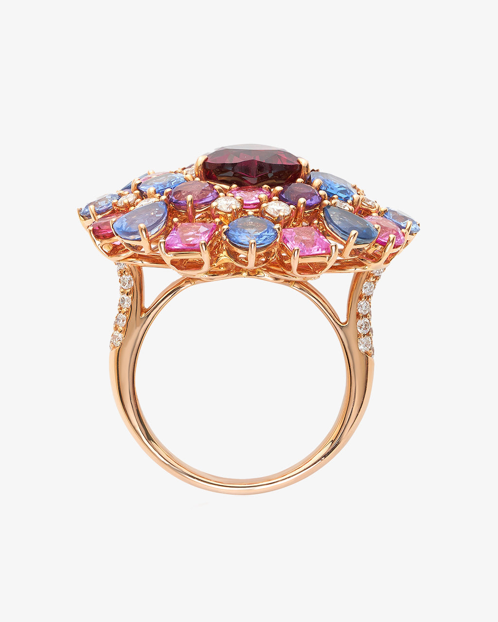 Rhodolite, Diamond and Multi-coloured Gemstone Ring