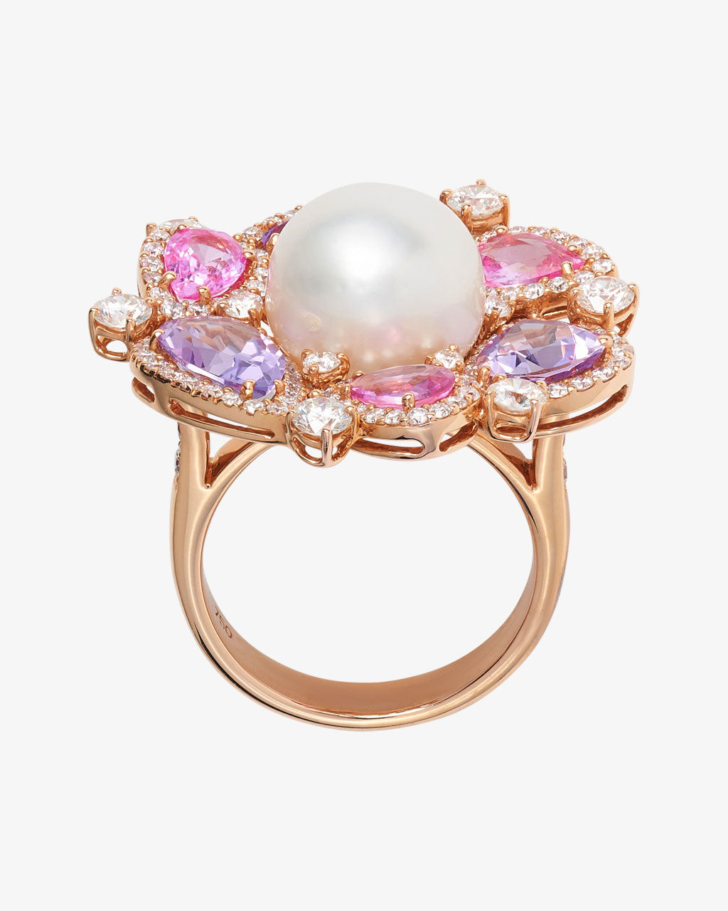 South Sea Pearl, Diamond, Pink Sapphire and Rose De France Ring