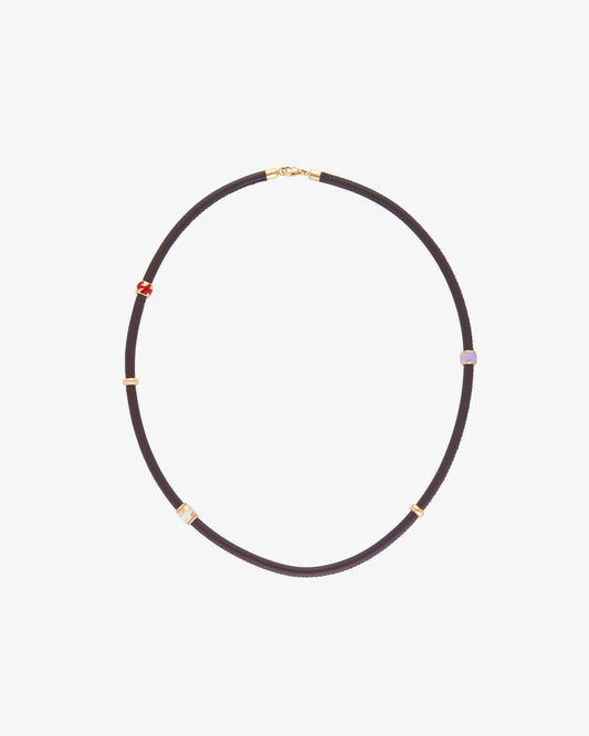 Leo Wittwer Brown Leather and Diamond Necklace