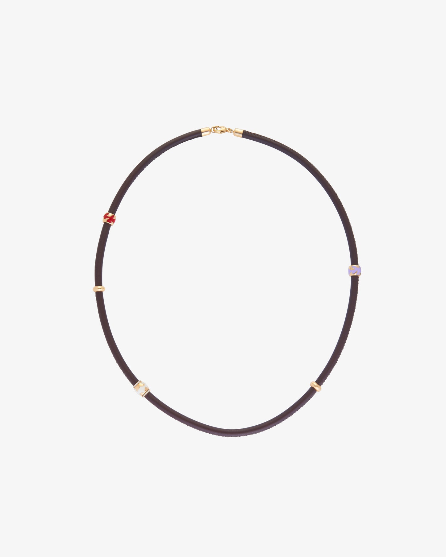 Leo Wittwer Brown Leather and Diamond Necklace