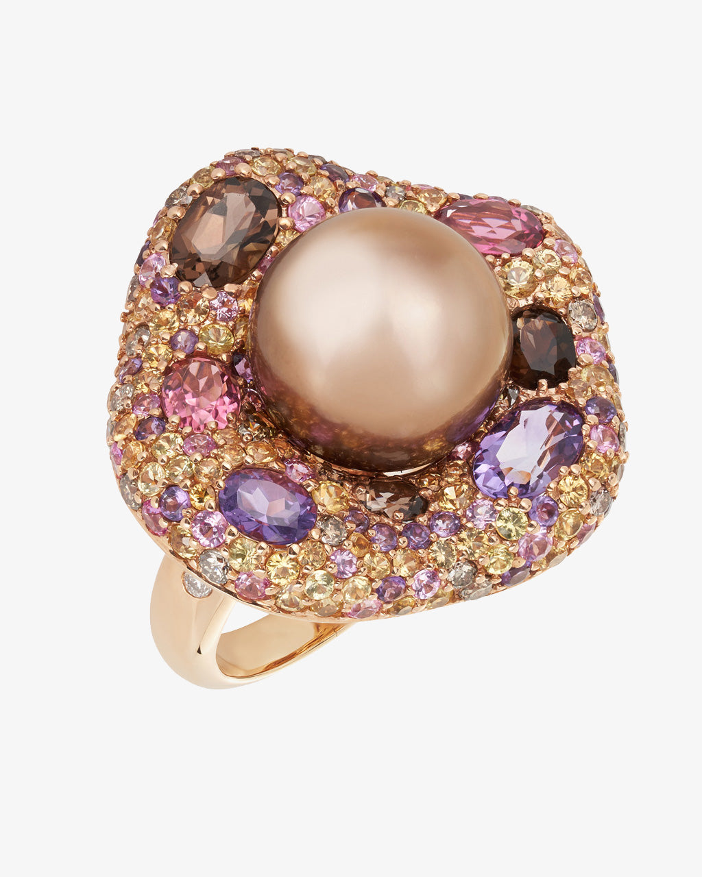 Golden Brown Pearl and Multi-coloured Stone Ring