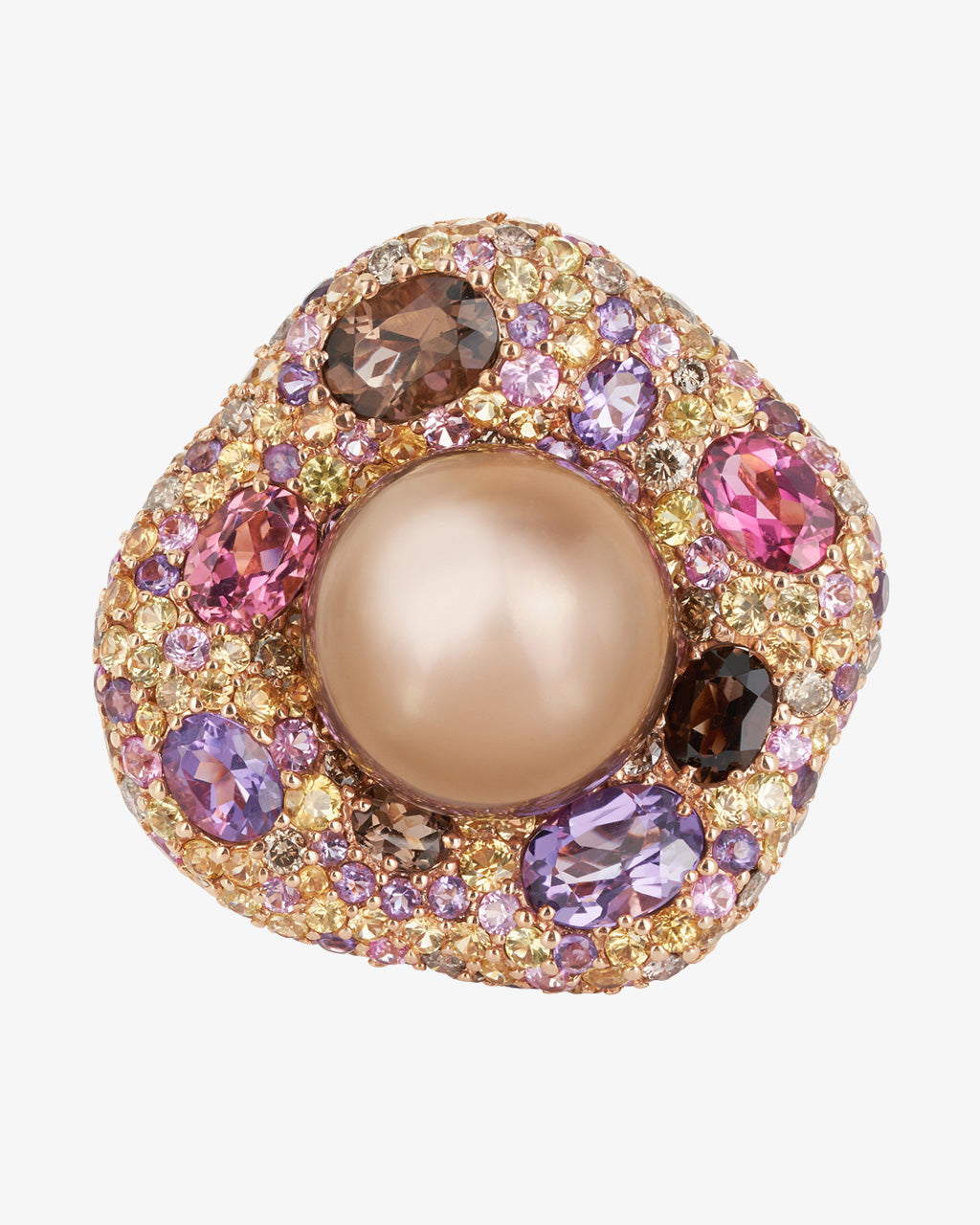 Golden Brown Pearl and Multi-coloured Stone Ring