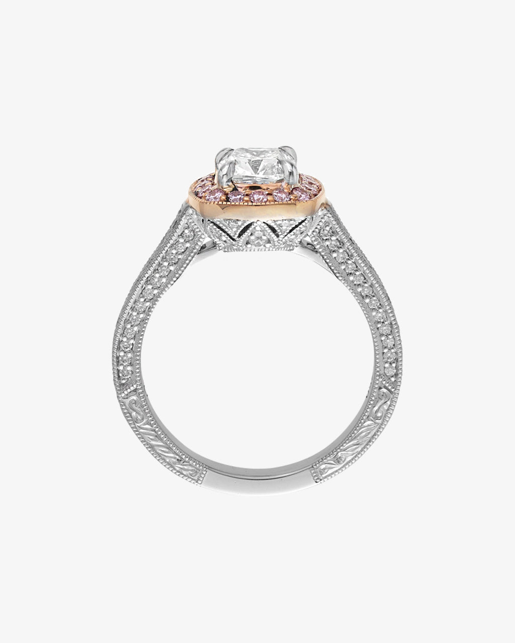 Pink Diamond Halo 1.01ct Cushion Cut Diamond Ring