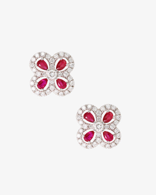 Ruby and Diamond Cluster Stud Earrings