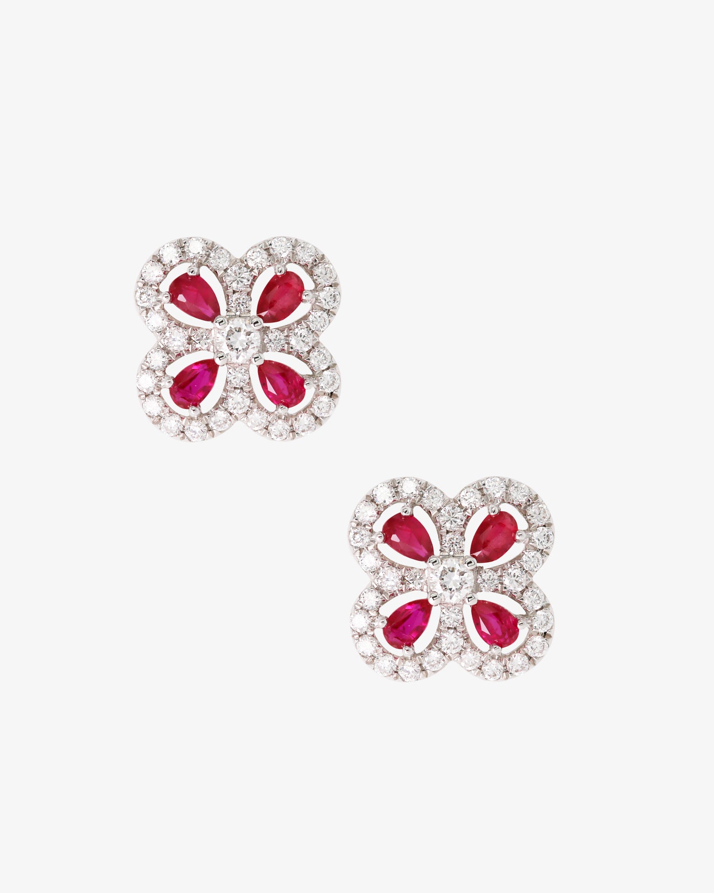 Ruby and Diamond Cluster Stud Earrings