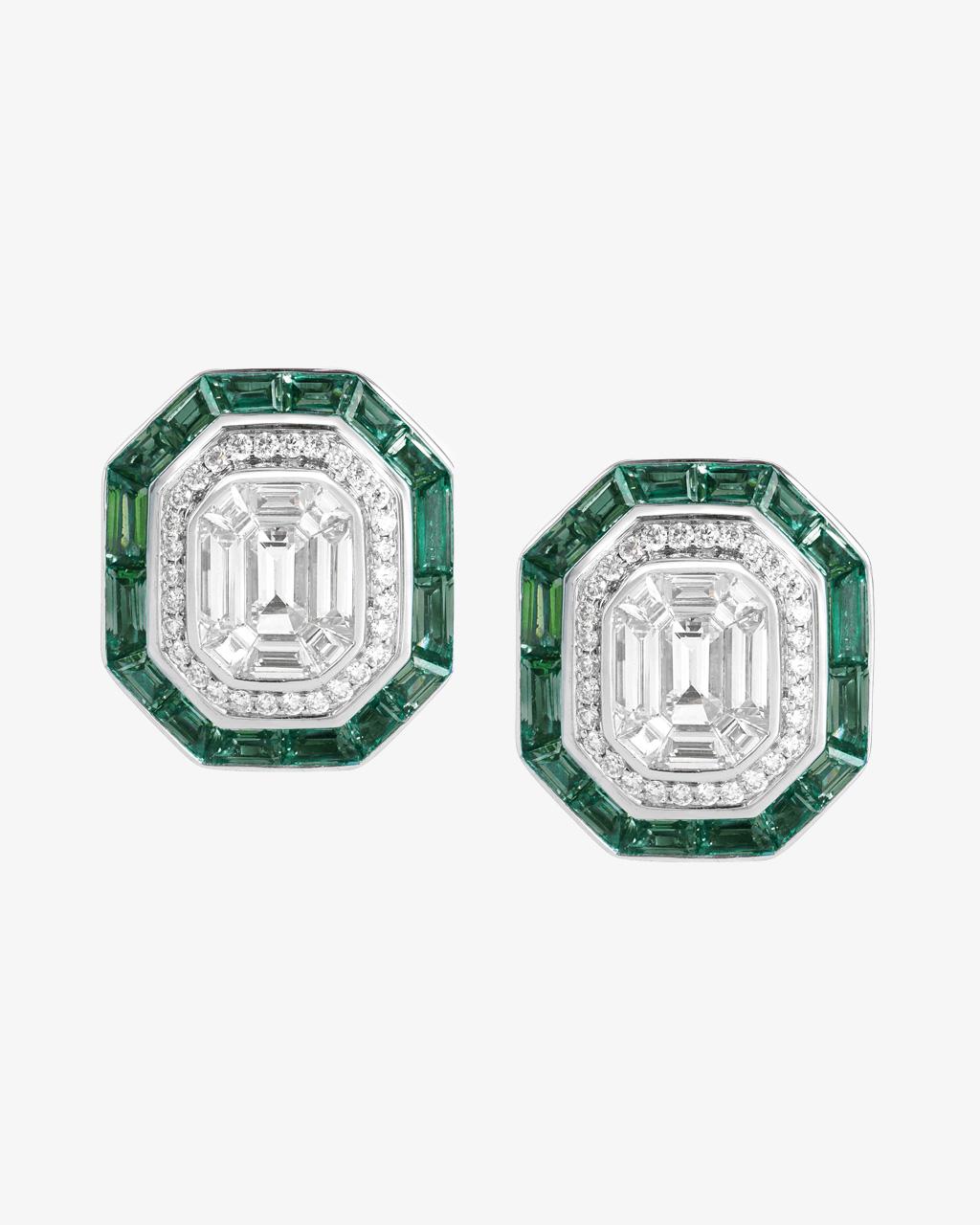 Tsavorite & Invisible Set Diamond Stud Earrings
