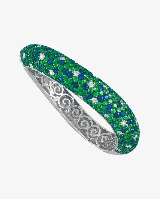 Sapphire, Tsavorite & Diamond Bead Set Bangle