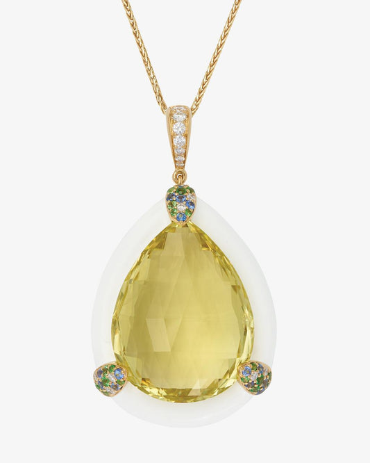 Lemon Quartz & White Enamel Pendant