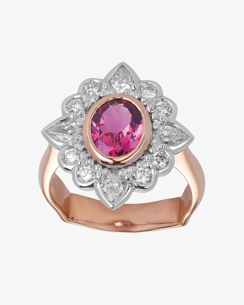 Pink Tourmaline & Diamond Cluster Ring