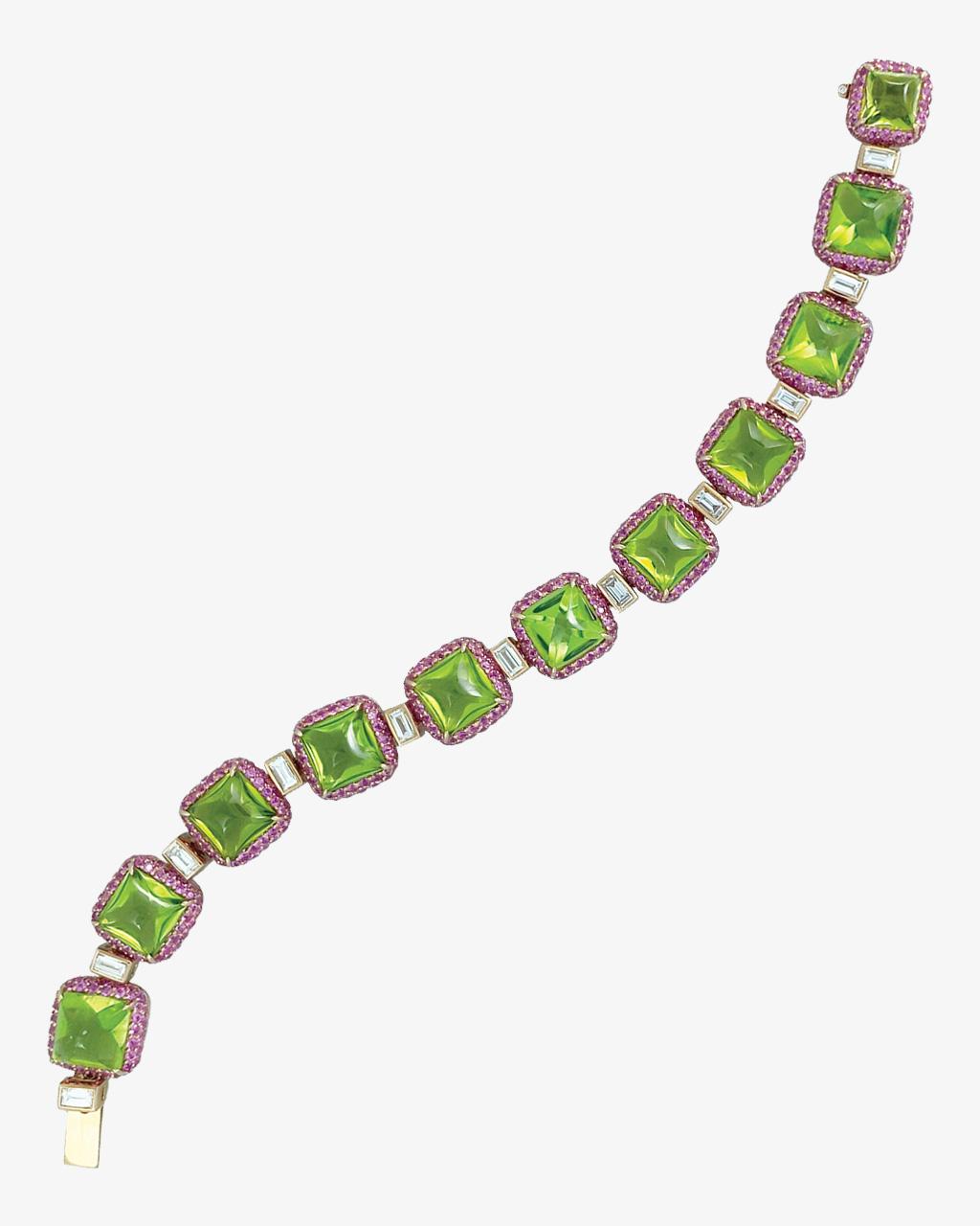 Peridot, Pink Sapphire & Diamond Bracelet