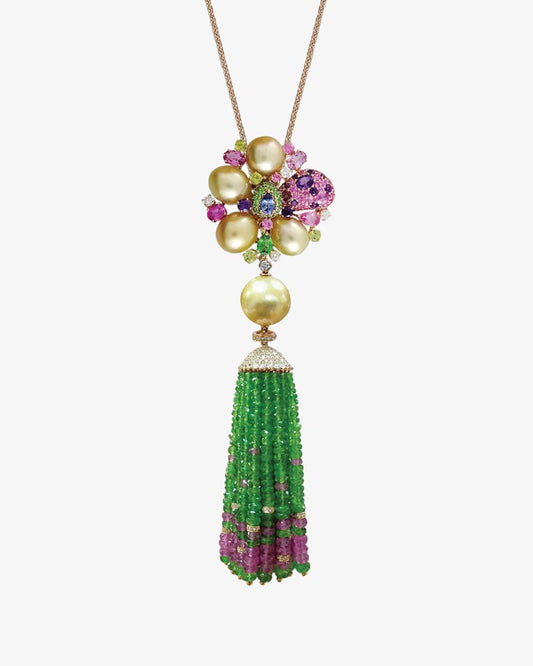 Golden Pearl Blossom Tassel Pendant