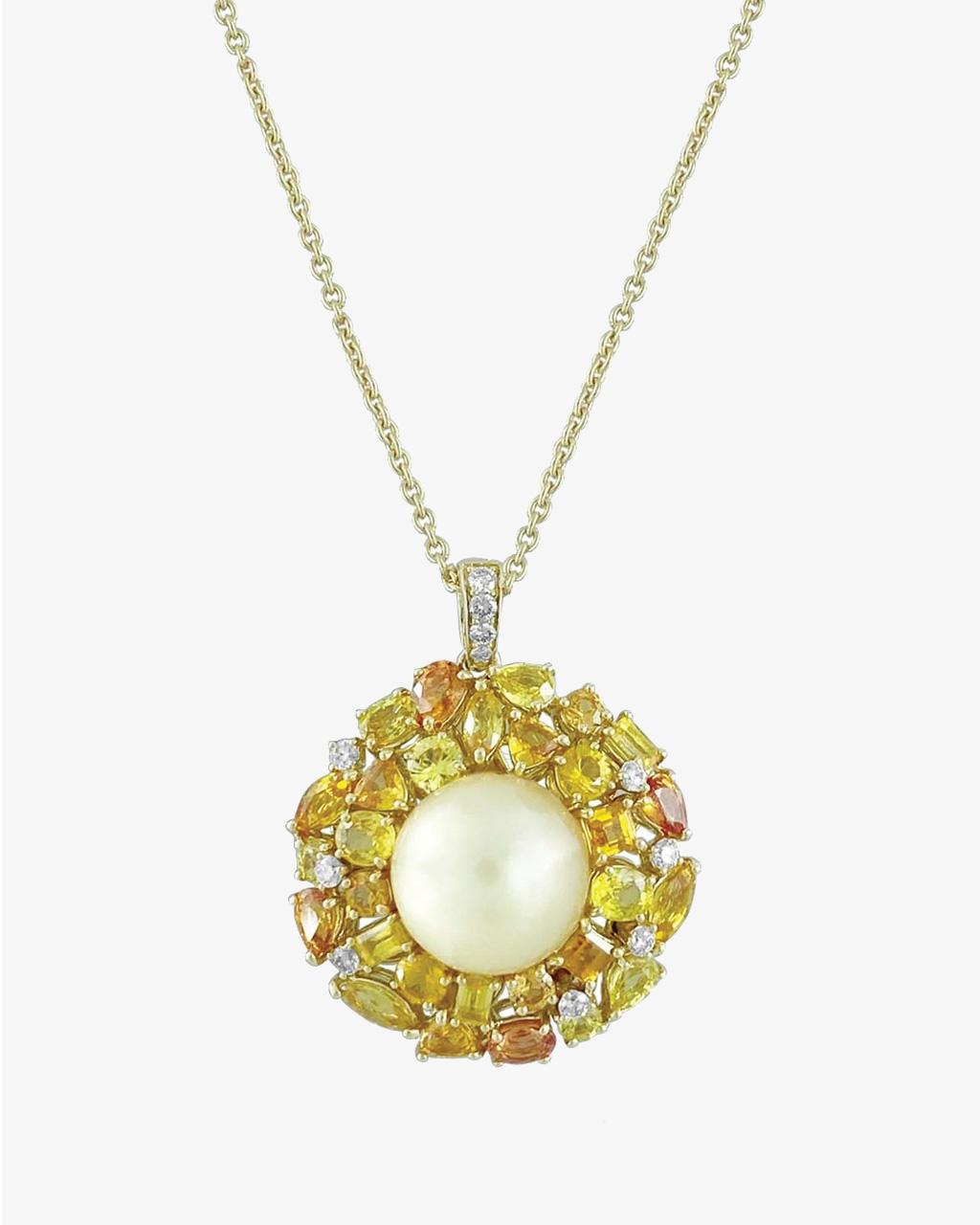 Golden Pearl & Coloured Gemstone Pendant