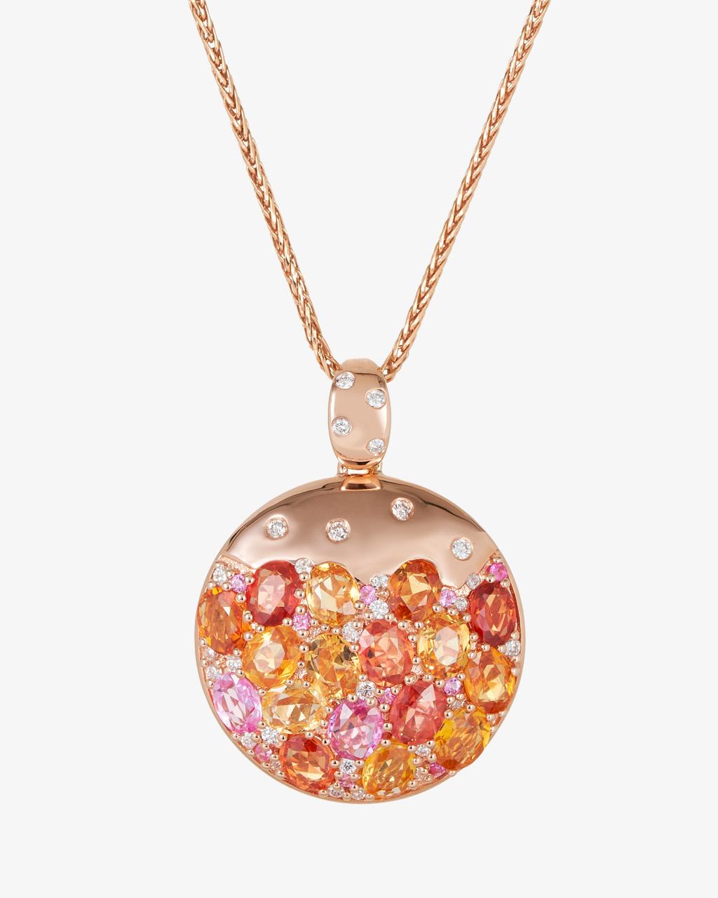 Multi Coloured Sapphire & Diamond Round Pendant