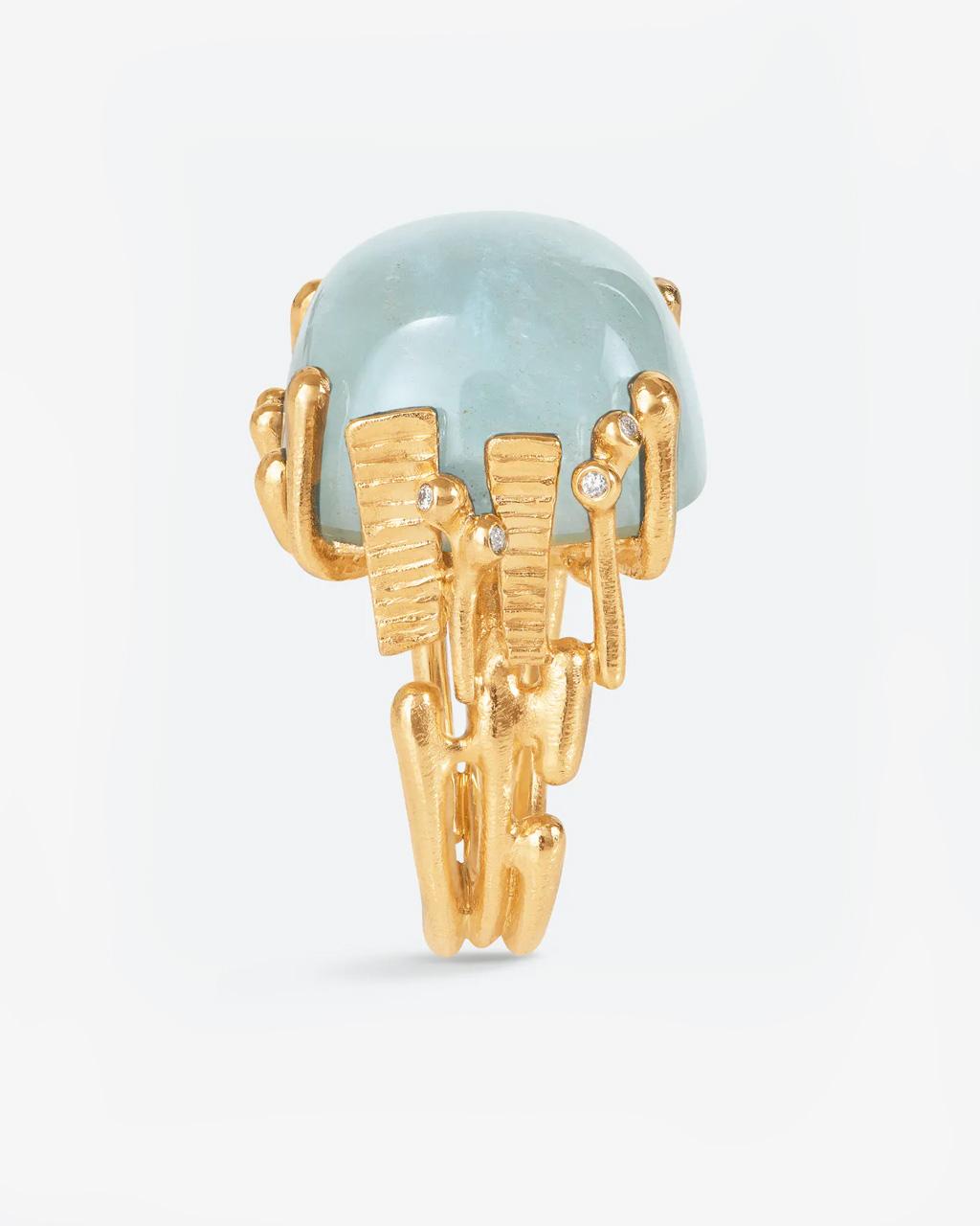 Ole Lynggaard 'BoHo' Ring with Blue-Green Aquamarine and Diamond