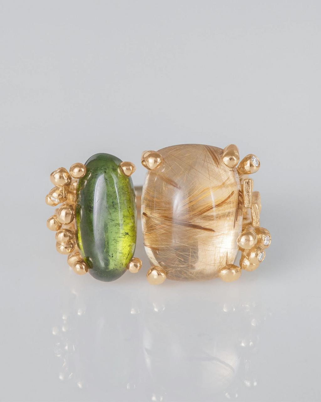 Ole Lynggaard 'BoHo' Ring with Rutile, Green Toumarline and Diamonds
