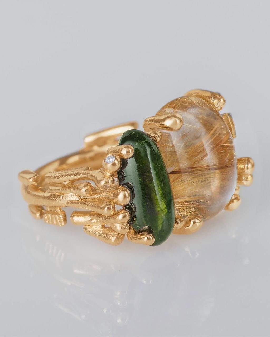 Ole Lynggaard 'BoHo' Ring with Rutile, Green Toumarline and Diamonds