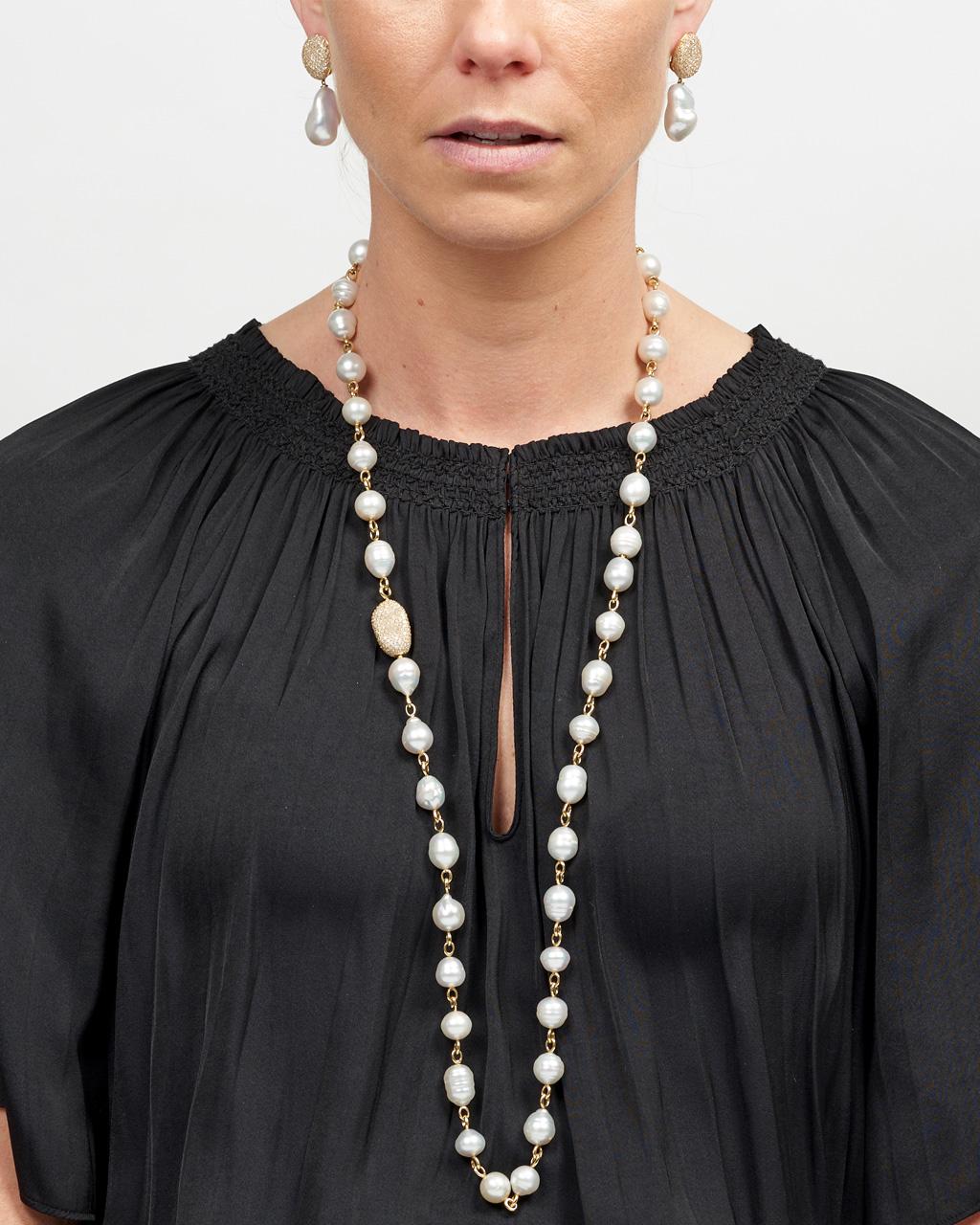 Australian South Sea Pearl & Diamond Pebble Necklet