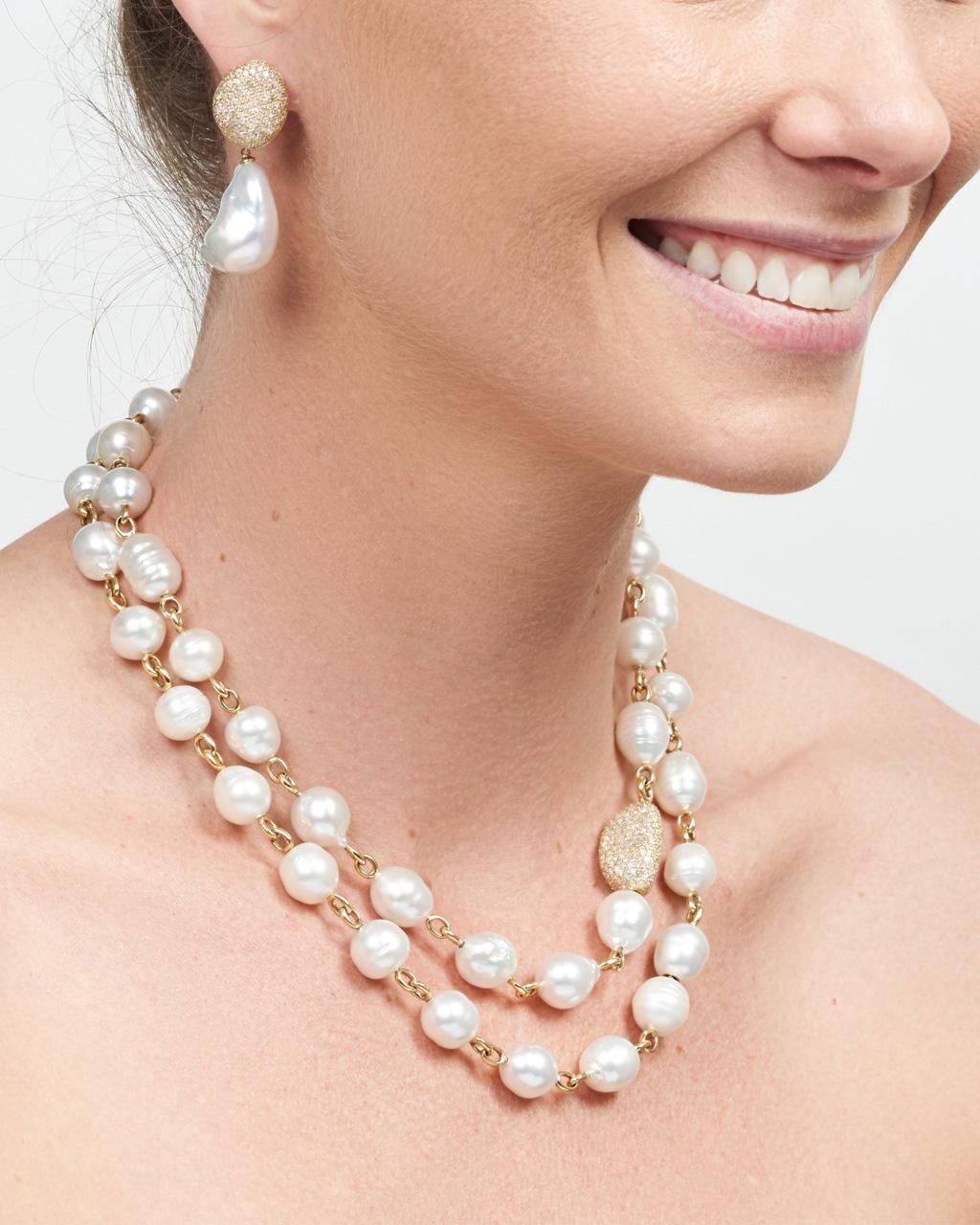 Australian South Sea Pearl & Diamond Pebble Necklet