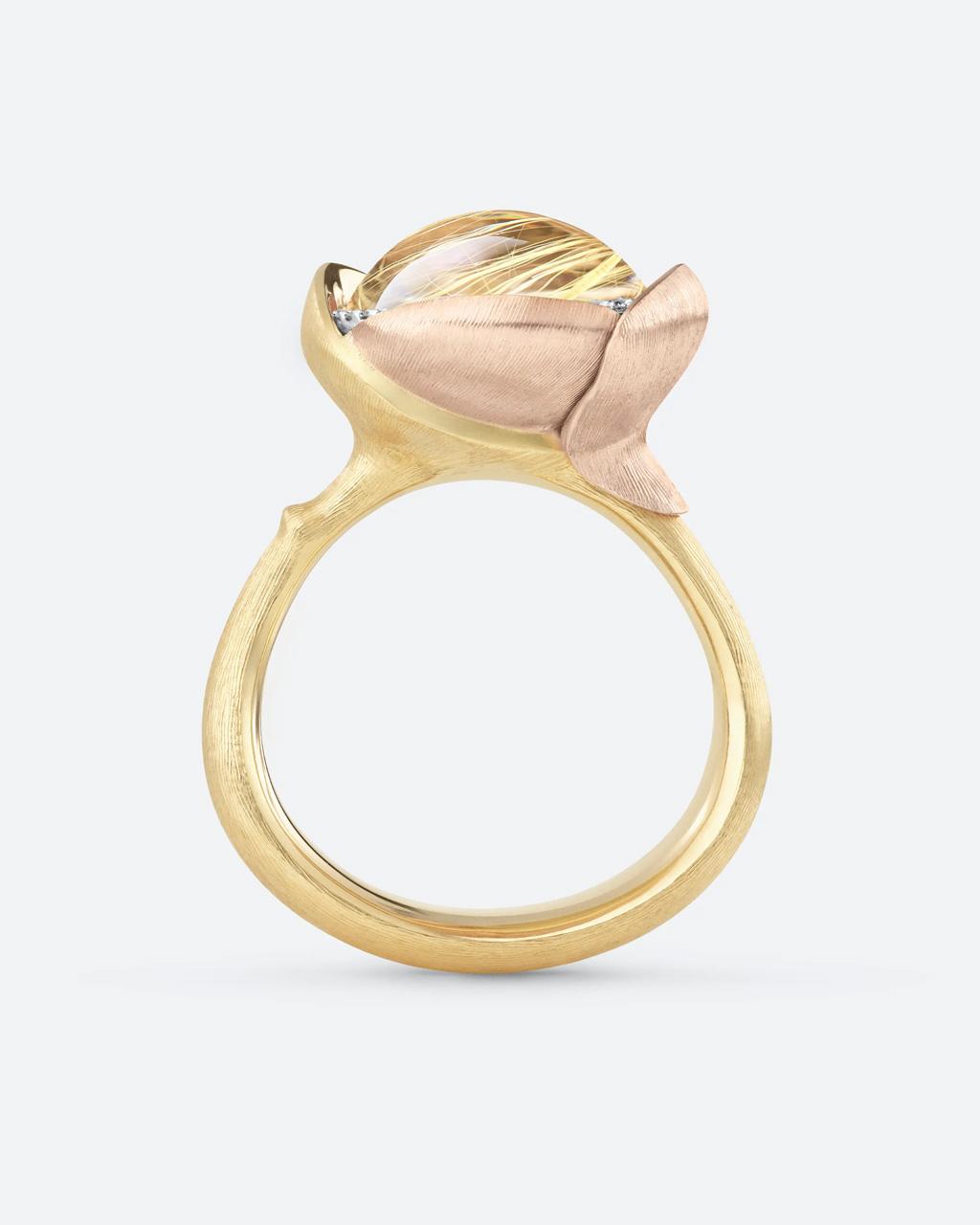 Ole Lynggaard 'Lotus' Rutile Quartz & Diamond Ring