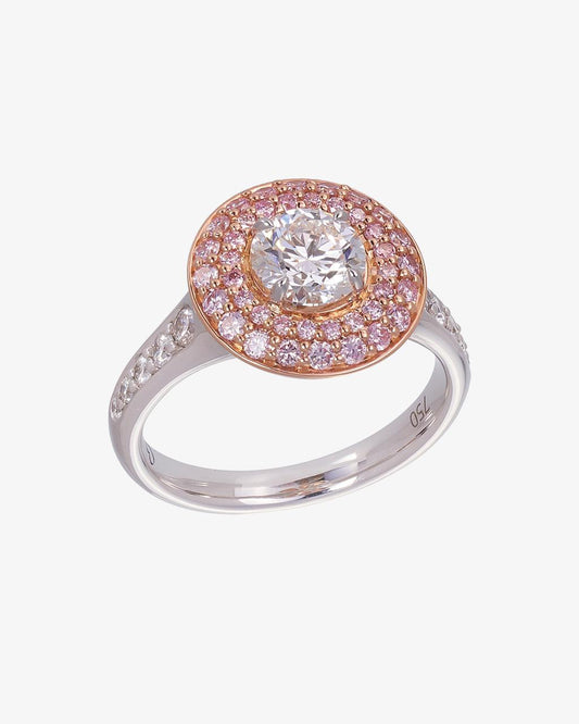 Pink and White Diamond 1.01ct Halo Ring